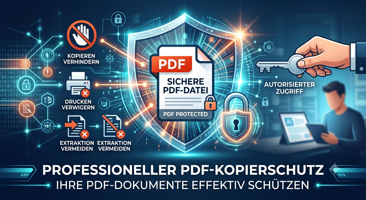 Professioneller PDF-Kopierschutz: Kopieren verhindern, Drucken verweigern, Extraktion vermeiden, nur autorisierter Zugriff über den passenden Schlüssel
